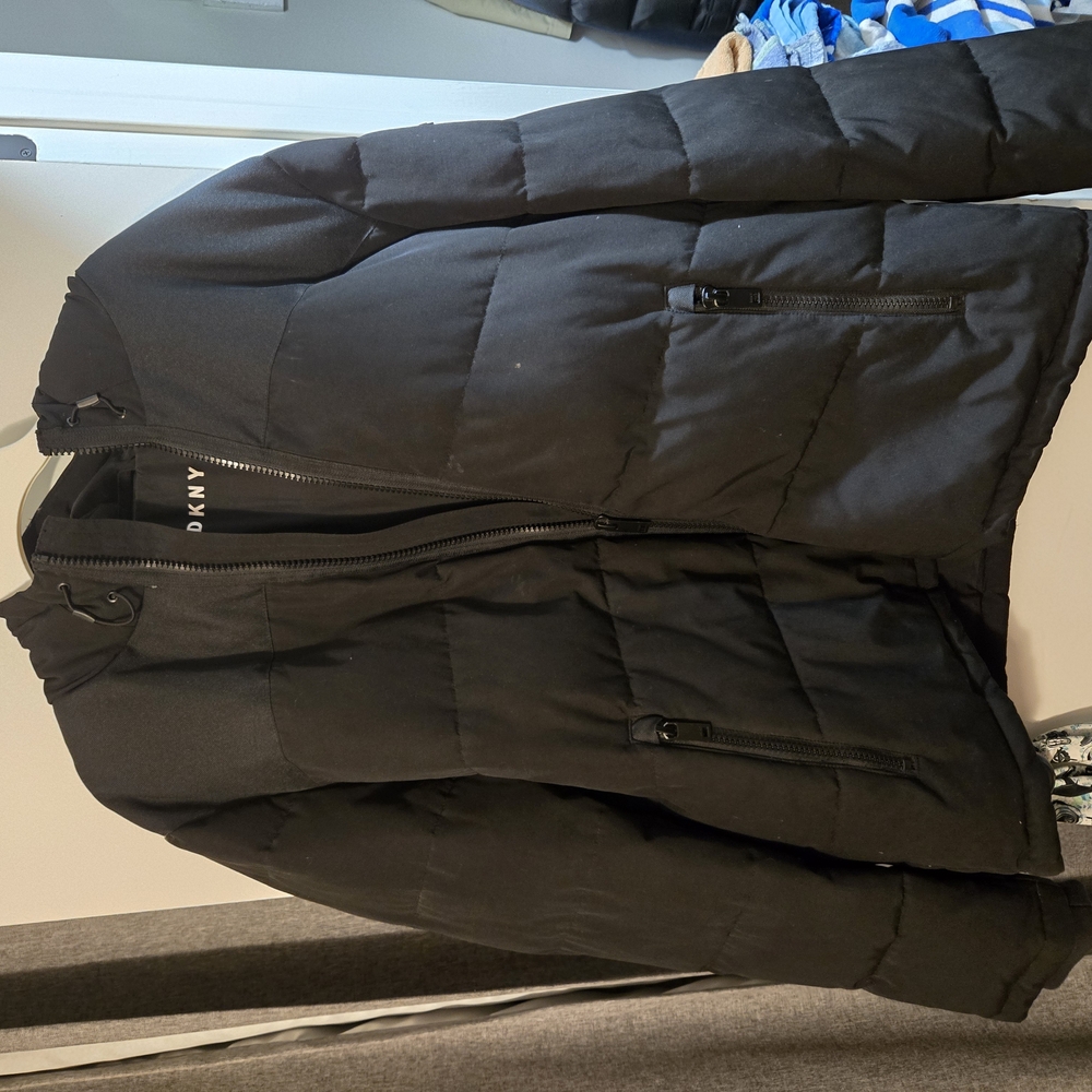 DKNY Black Quilted Puffer Coat